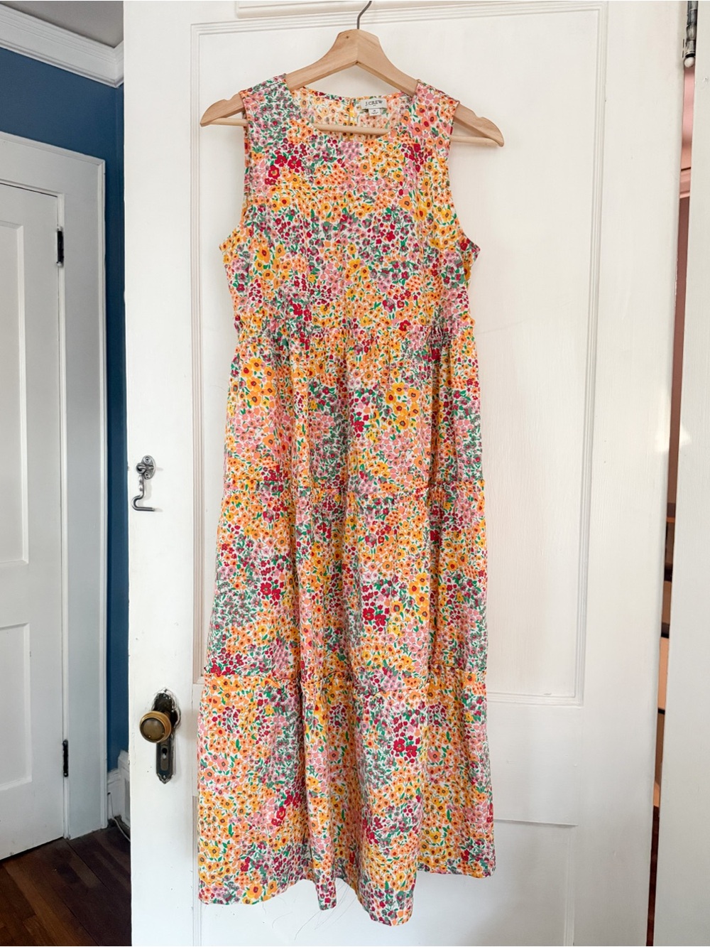 J. Crew Floral Midi Dress in Yellow, Pink, Green